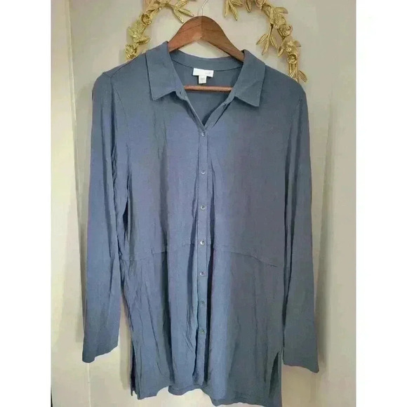 J. Jill Relaxed Button Knit Tunic Blue FALL SIZE L comfy - Picture 2 of 5